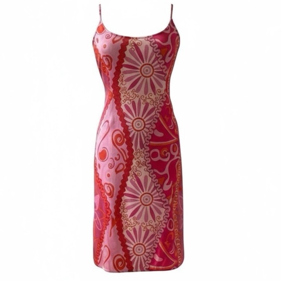 Girlfriend by Silversilk Pink Print Sleeveless Scoop Neck Silk Dress Size Medium - Picture 1 of 6